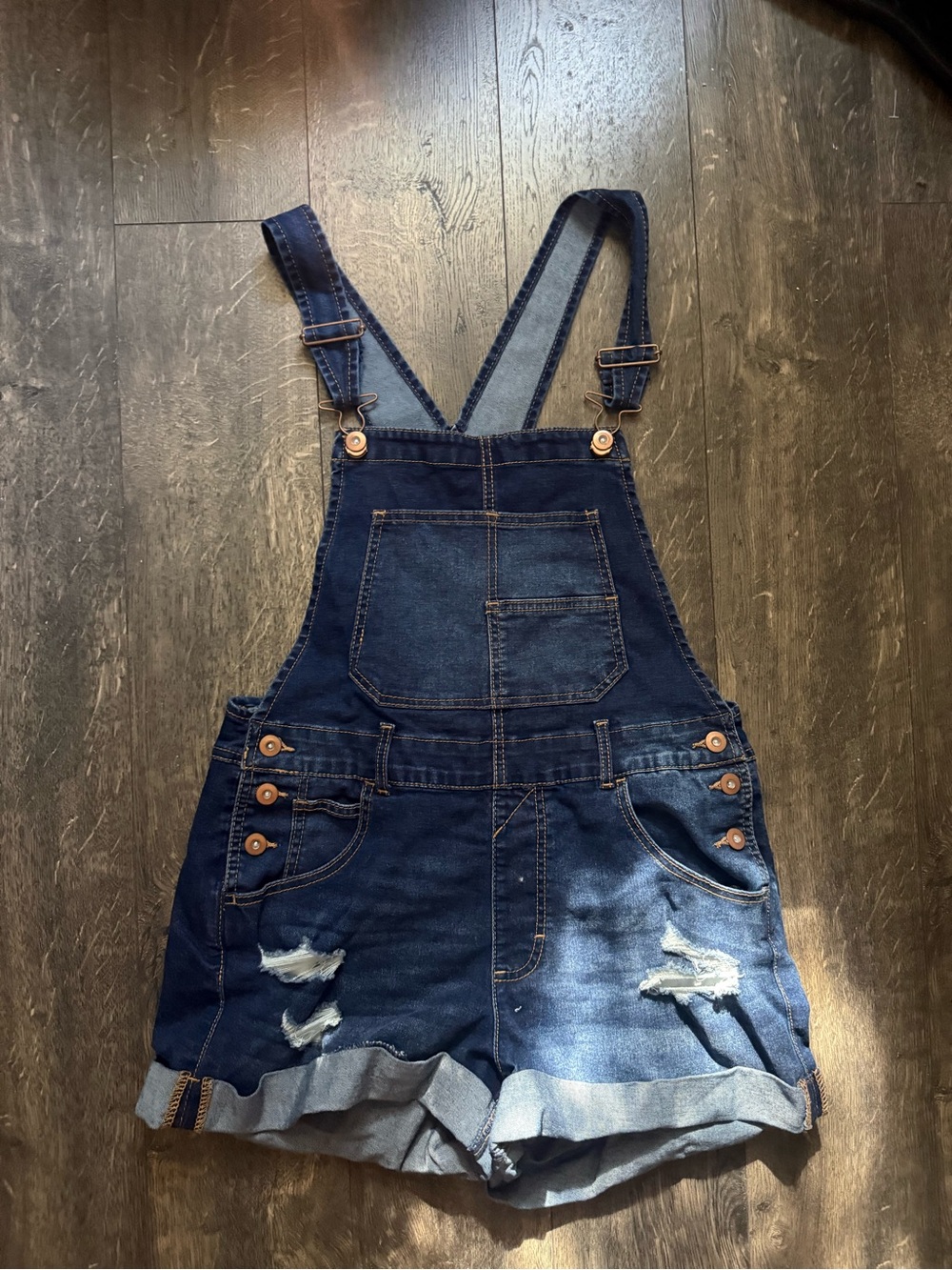 No Boundaries Dark Blue Denim Short Overalls